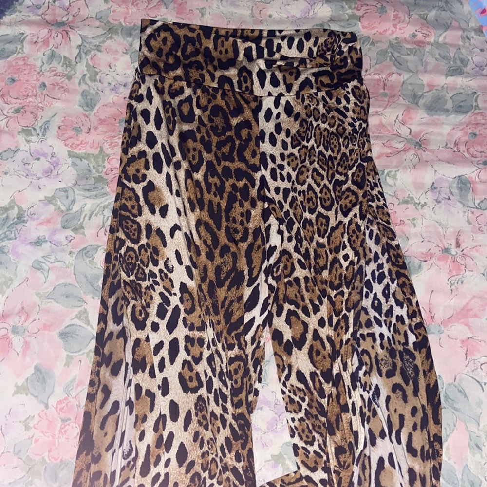 Long cheetah leggings open slit on both sides